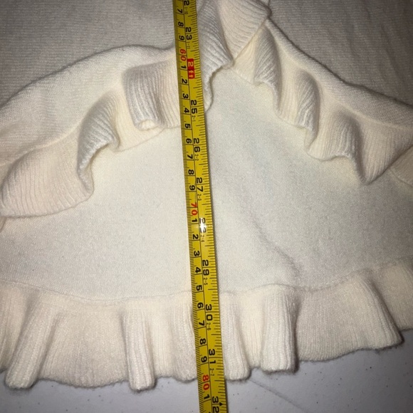 Cream Cowl Neck Sweater with Asymmetrical Ruffle - Picture 10 of 13